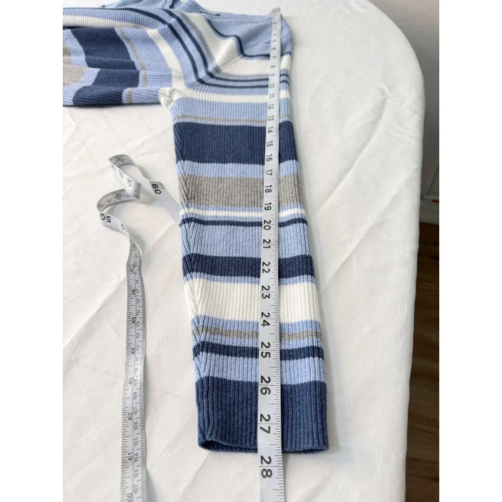 Vintage 90s Inspo Karen Scott Striped‎ Vneck Sweater XL Blue Gray White Preppy